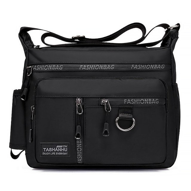 Men’s Black Multi-pocket Nylon Crossbody Messenger Bag - Image 6