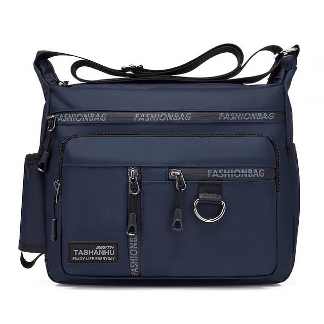 Men’s Black Multi-pocket Nylon Crossbody Messenger Bag - Image 8