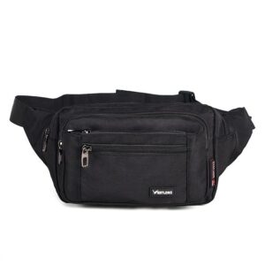 Men’s Black Nylon Travel Fanny Pack, Multi-Pocket Waist