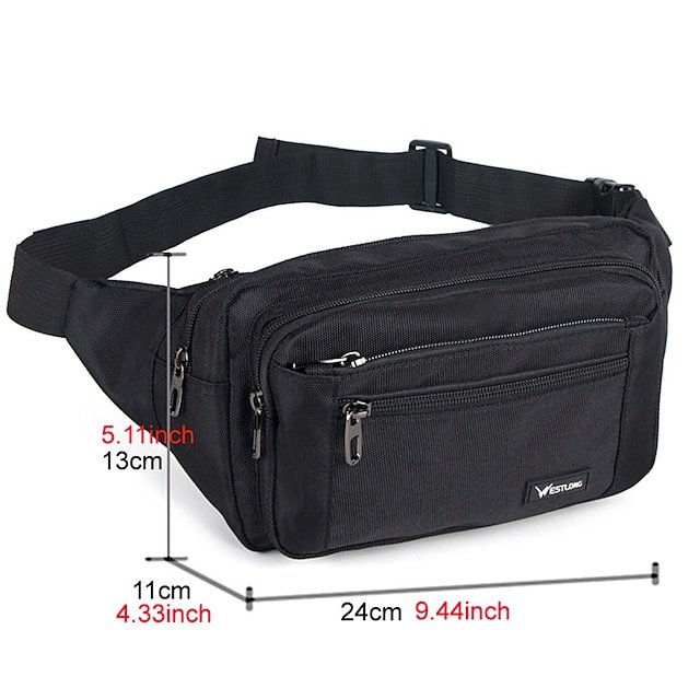 Men’s Black Nylon Travel Fanny Pack, Multi-Pocket Waist - Image 2