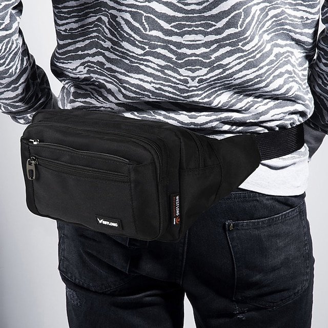 Men’s Black Nylon Travel Fanny Pack, Multi-Pocket Waist - Image 5