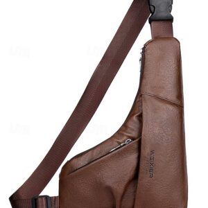 Men’s Brown Faux Leather Crossbody Sling Bag with Zipper
