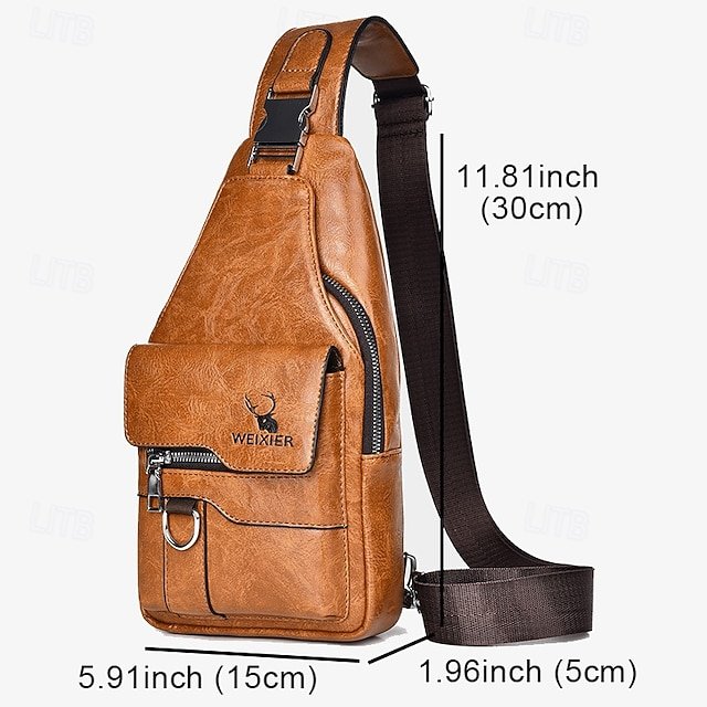 Men’s Brown Faux Leather Crossbody Sling Bag with Buckle - Image 6