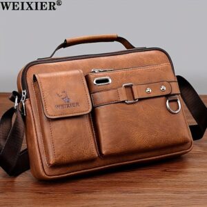 Men’s Brown Faux Leather Messenger Bag