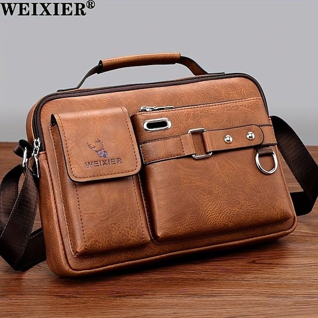 Men’s Brown Faux Leather Messenger Bag