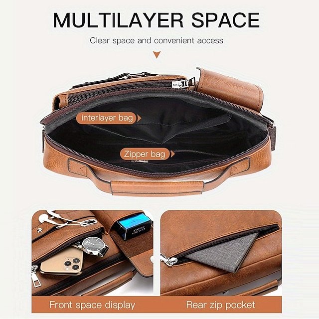 Men’s Brown Faux Leather Messenger Bag - Image 5