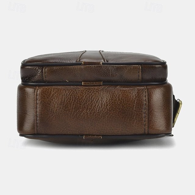 Men’s Brown Leather Crossbody Bag with Multiple Zipper - Image 5
