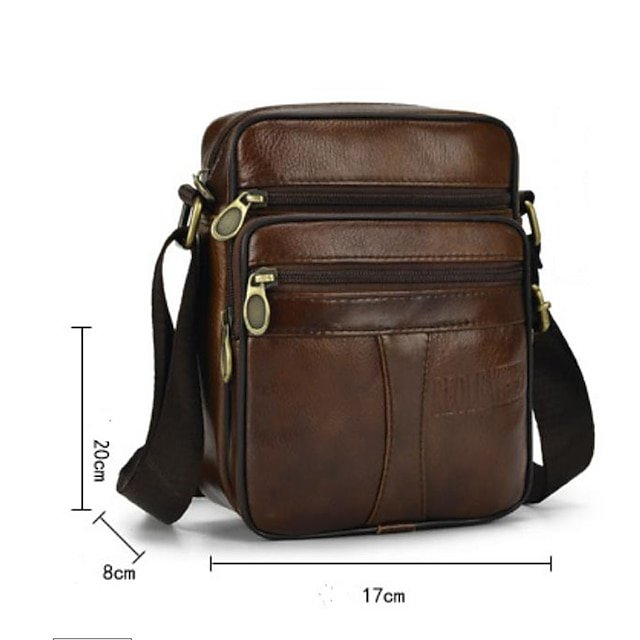 Men’s Brown Leather Crossbody Bag with Multiple Zipper - Image 6
