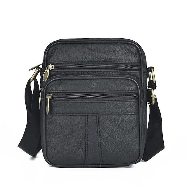 Men’s Brown Leather Crossbody Bag with Multiple Zipper - Image 7