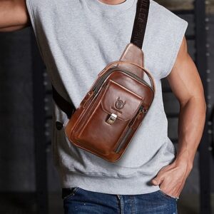 Alternative view of Men’s Brown Leather Crossbody Sling Bag