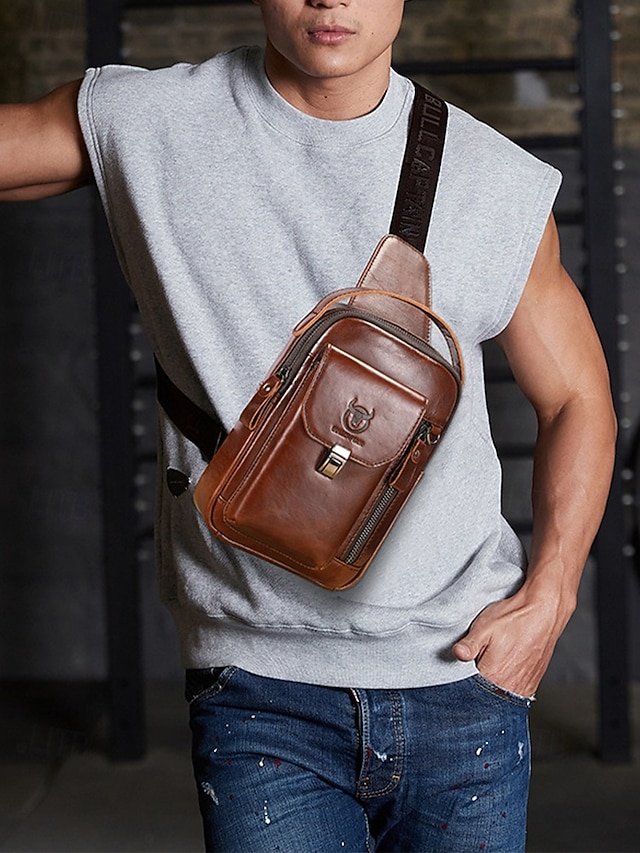 Men’s Brown Leather Crossbody Sling Bag - Image 2