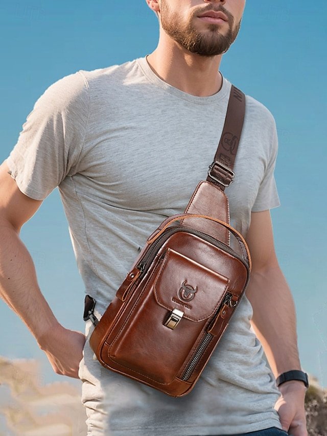 Men’s Brown Leather Crossbody Sling Bag - Image 3