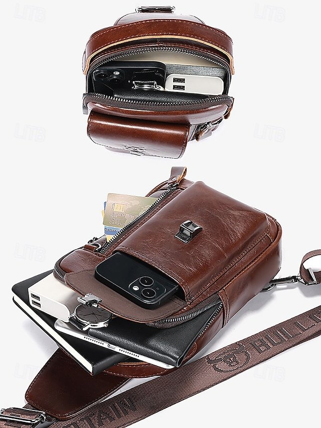 Men’s Brown Leather Crossbody Sling Bag - Image 6