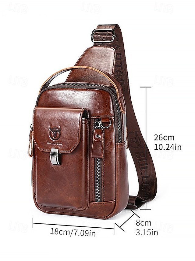 Men’s Brown Leather Crossbody Sling Bag - Image 7