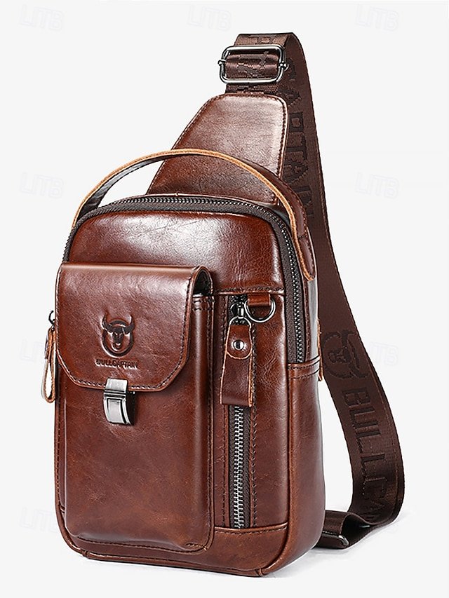 Men’s Brown Leather Crossbody Sling Bag - Image 8