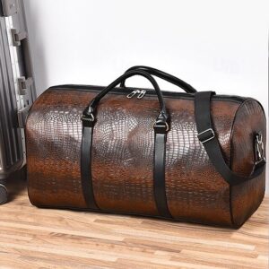 Men’s Crocodile Pattern Faux Leather Weekender Bag