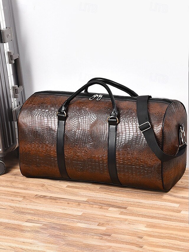 Men’s Crocodile Pattern Faux Leather Weekender Bag