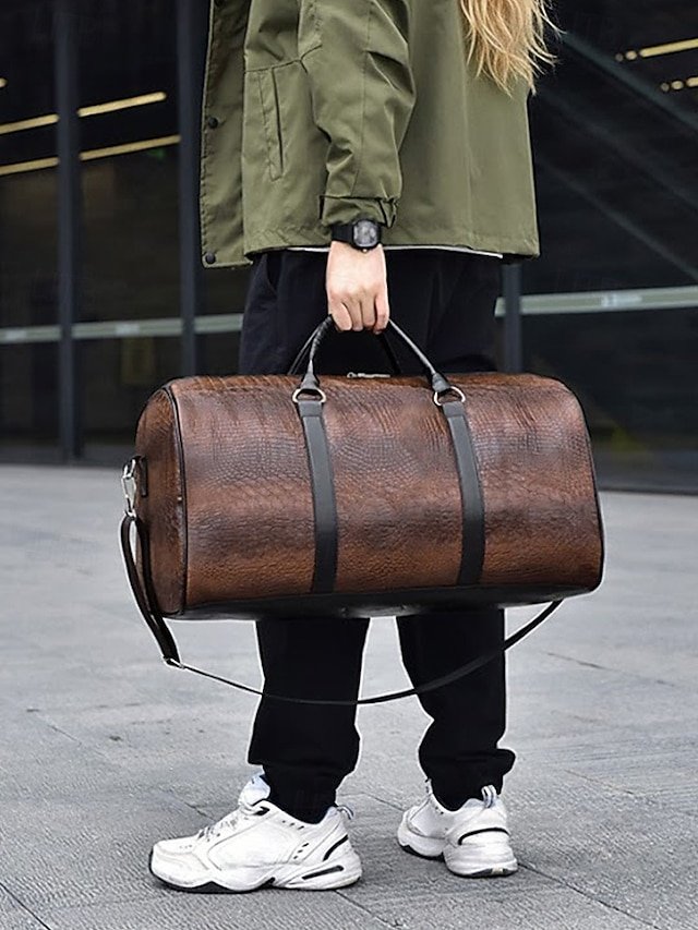 Men’s Crocodile Pattern Faux Leather Weekender Bag - Image 4