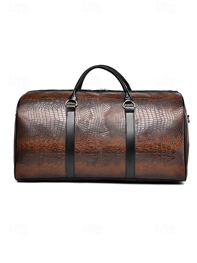 Men’s Crocodile Pattern Faux Leather Weekender Bag - Image 5