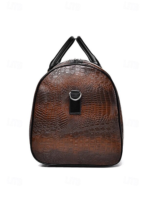 Men’s Crocodile Pattern Faux Leather Weekender Bag - Image 6