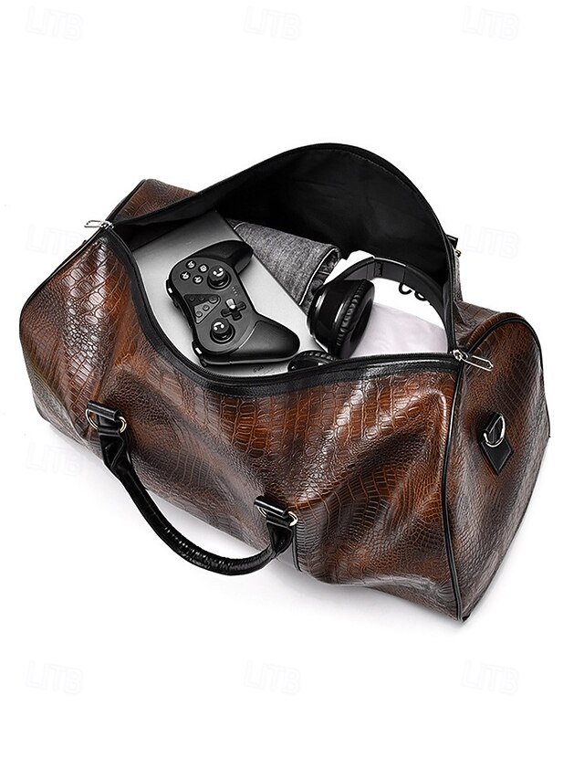 Men’s Crocodile Pattern Faux Leather Weekender Bag - Image 7