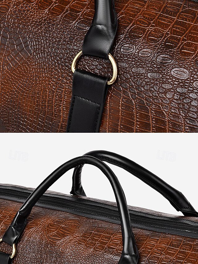 Men’s Crocodile Pattern Faux Leather Weekender Bag - Image 8