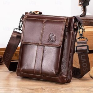 Men’s Cowhide Crossbody Bag with Zipper