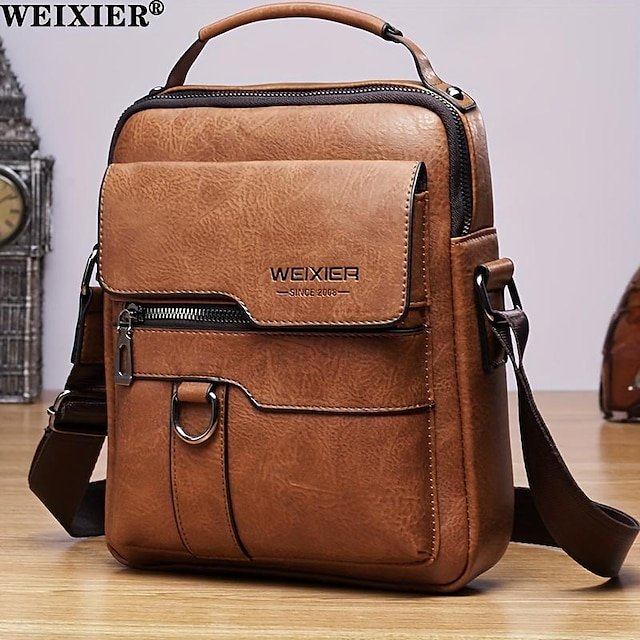 Men’s Faux Leather Crossbody Messenger Bag