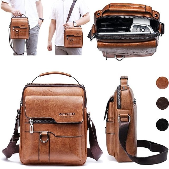 Men’s Faux Leather Crossbody Messenger Bag - Image 2