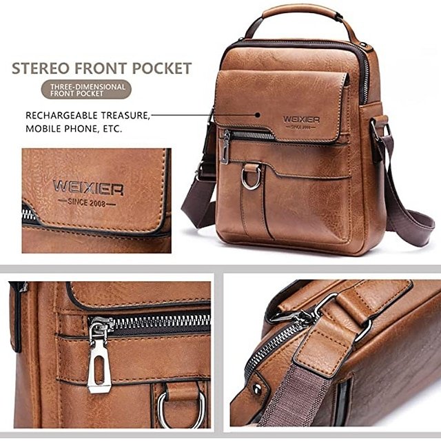 Men’s Faux Leather Crossbody Messenger Bag - Image 3