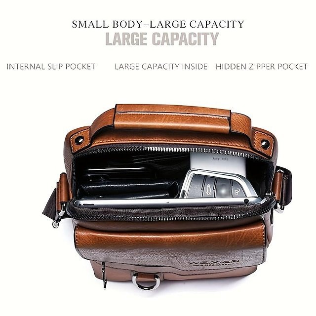 Men’s Faux Leather Crossbody Messenger Bag - Image 4