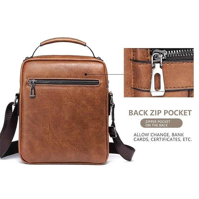 Men’s Faux Leather Crossbody Messenger Bag - Image 6