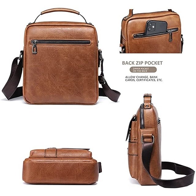 Men’s Faux Leather Crossbody Messenger Bag - Image 7
