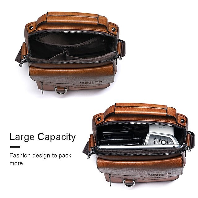 Men’s Faux Leather Crossbody Messenger Bag - Image 8