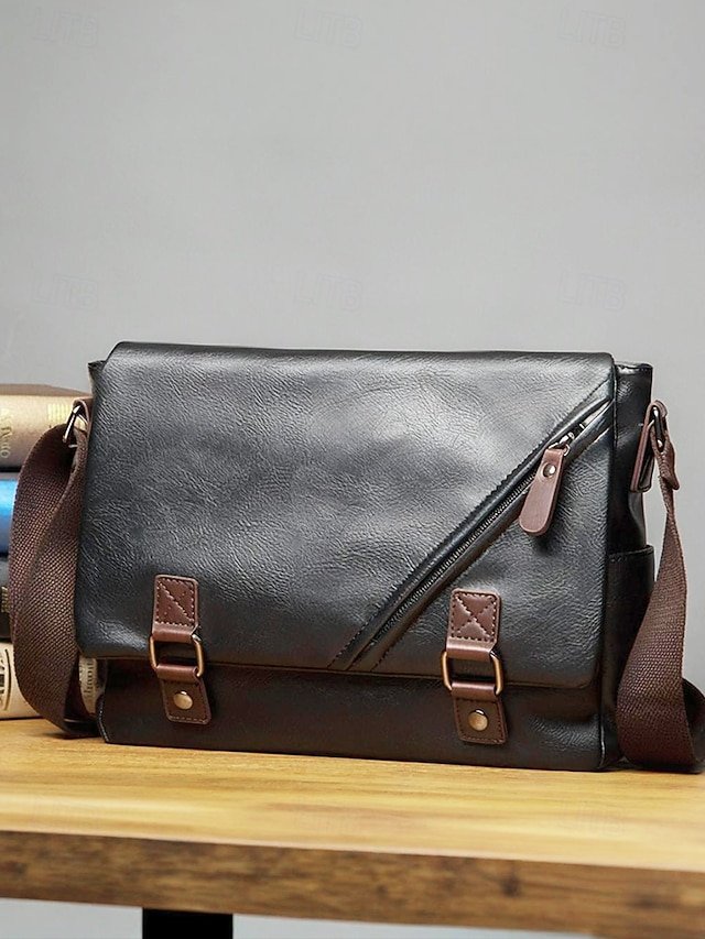 Men’s Faux Leather Messenger Bag - Image 2