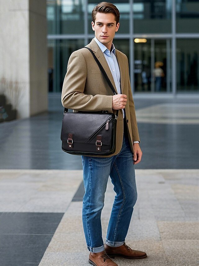 Men’s Faux Leather Messenger Bag - Image 3