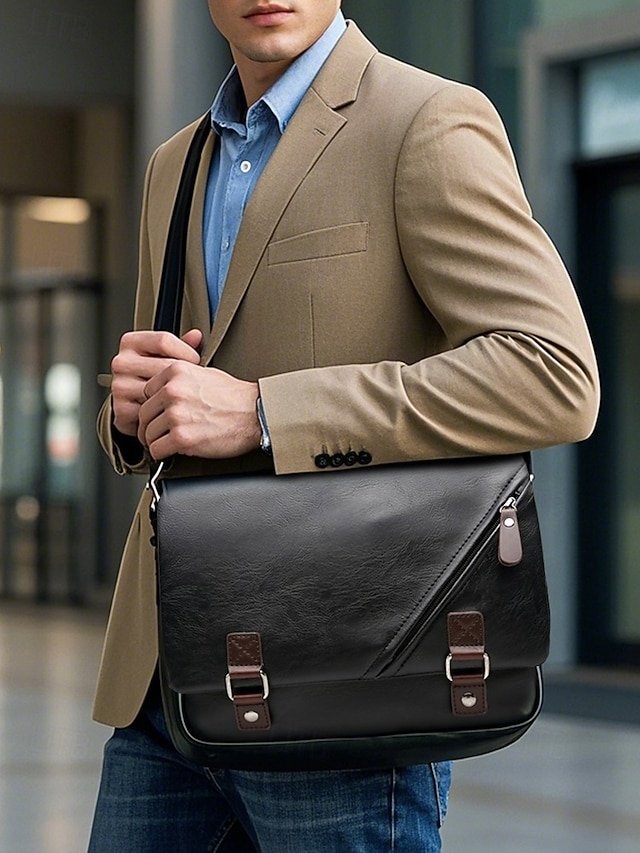 Men’s Faux Leather Messenger Bag - Image 4