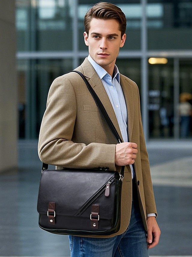 Men’s Faux Leather Messenger Bag - Image 5