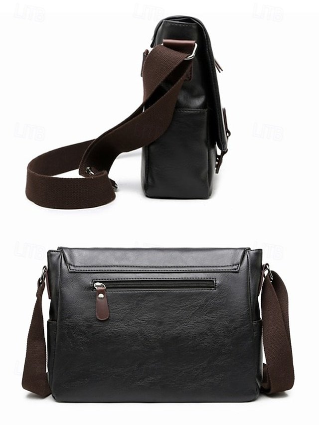 Men’s Faux Leather Messenger Bag - Image 6