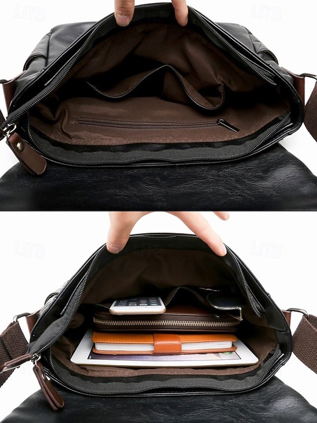 Men’s Faux Leather Messenger Bag - Image 7