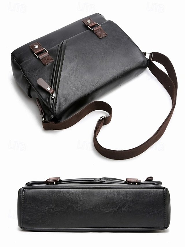 Men’s Faux Leather Messenger Bag - Image 8