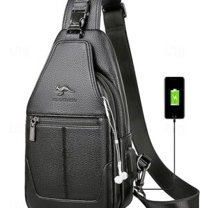Men’s Faux Leather Sling Chest Bag with USB Charging Port