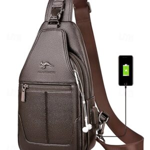 Alternative view of Men’s Faux Leather Sling Chest Bag with USB Charging Port