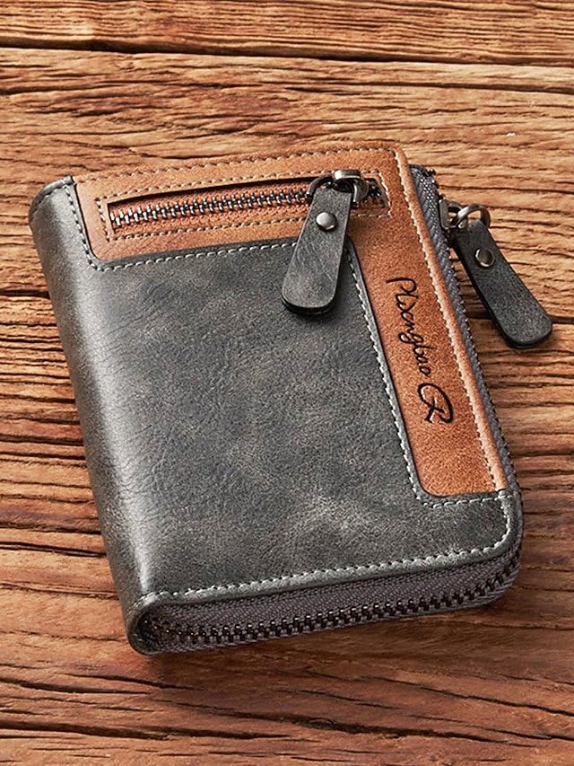 Men’s Faux Leather Wallet with Zipper - Image 2