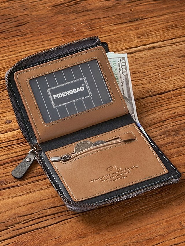 Men’s Faux Leather Wallet with Zipper - Image 3