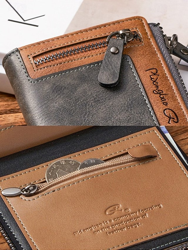 Men’s Faux Leather Wallet with Zipper - Image 5