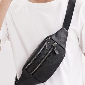 Men’s Genuine Leather Fanny Pack with Zipper
