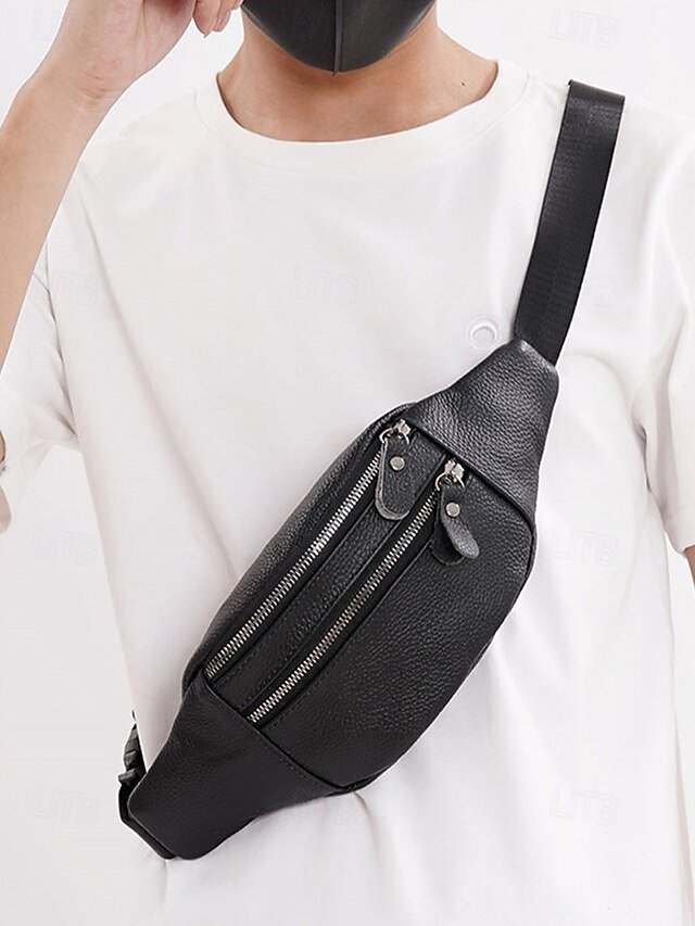 Men’s Genuine Leather Fanny Pack with Zipper
