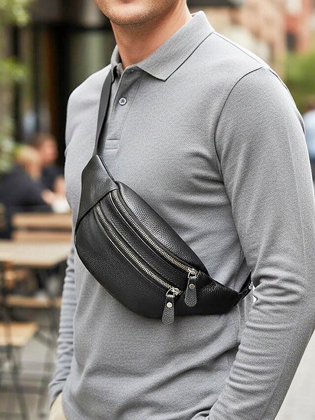 Men’s Genuine Leather Fanny Pack with Zipper - Image 2