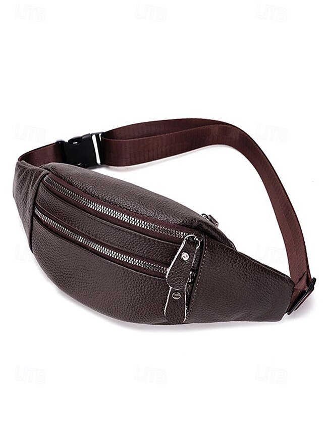 Men’s Genuine Leather Fanny Pack with Zipper - Image 3